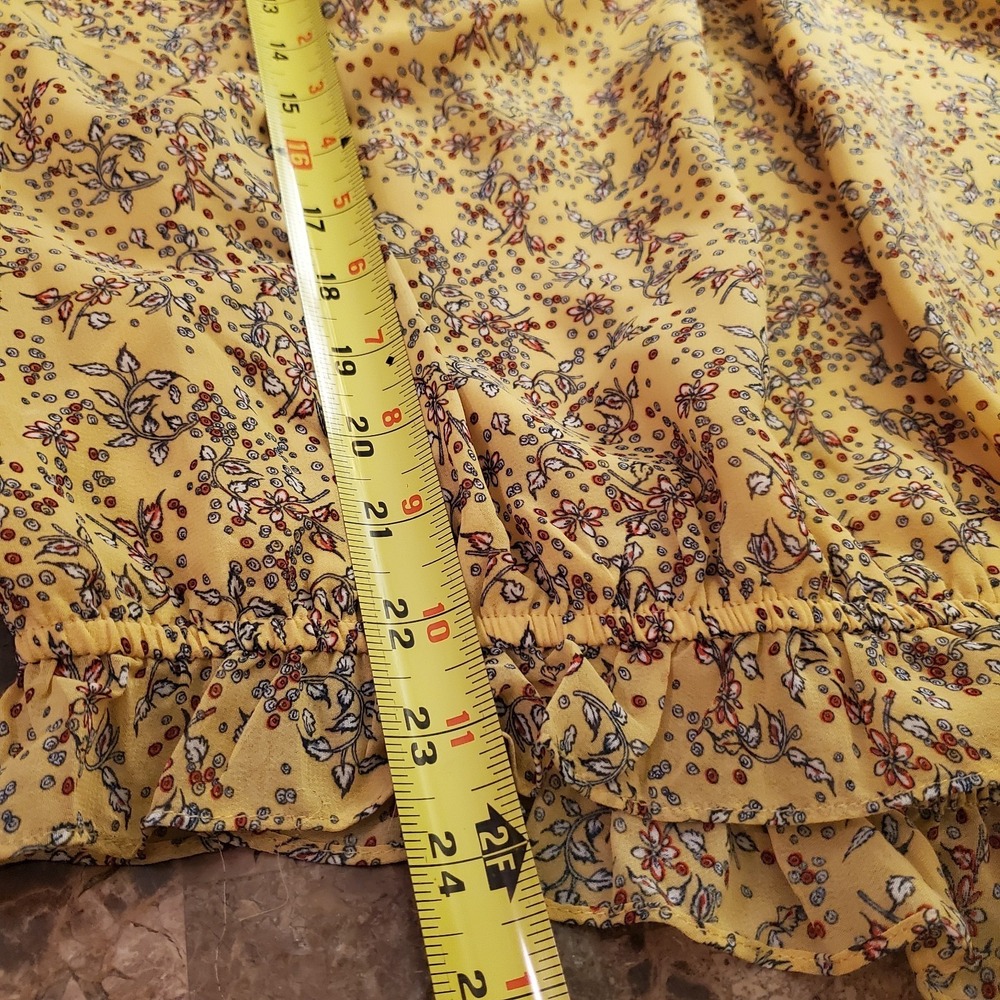Max Studio sz L Gold Mustard Yellow Floral Peasant‎ Boho Top Garden Cottagecore - Picture 11 of 16